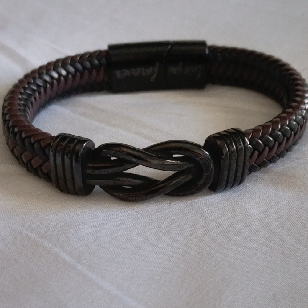 Men's Braided Leather Bracelet - Black and Brown